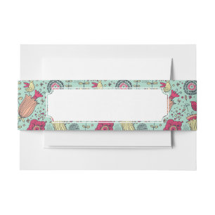 Cartoon floral pattern with birds invitation belly band