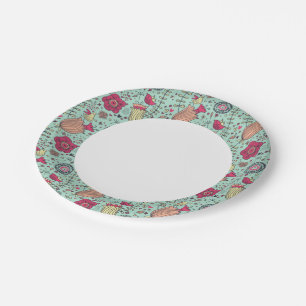 Cartoon floral pattern with birds paper plate