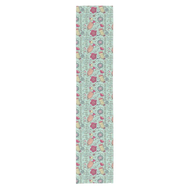 Cartoon floral pattern with birds short table runner (Front)