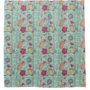 Cartoon floral pattern with birds shower curtain