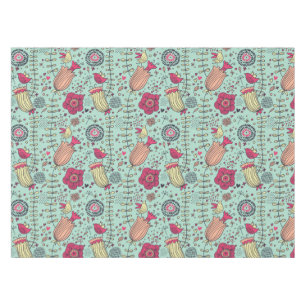 Cartoon floral pattern with birds tablecloth