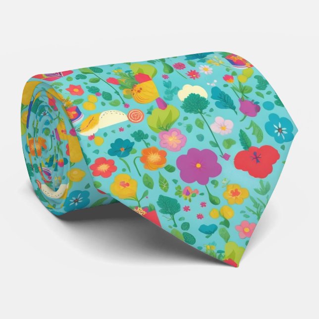Cartoon Flower Pattern Neck Tie (Rolled)