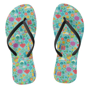 Cartoon Flower Pattern Slim Strap Flip Flops
