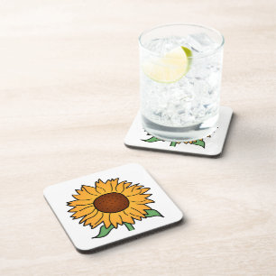 Cartoon Flowers, Summer Floral Sunflower Coaster