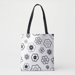 cartoon flowers tote bag