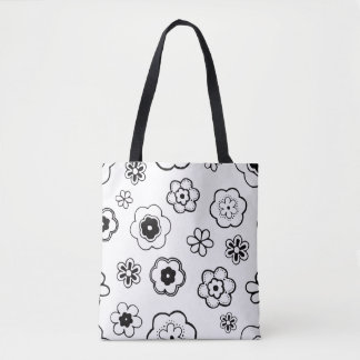 cartoon flowers tote bag