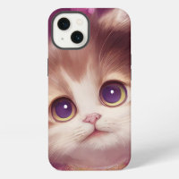 Cartoon fluffy baby kitten with big eyes