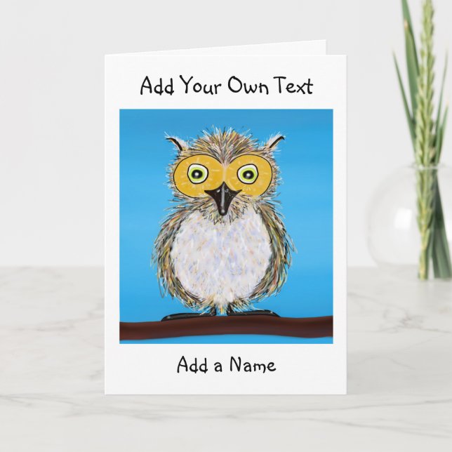 Cartoon Fluffy Owl Folded Greeting Card (Front)