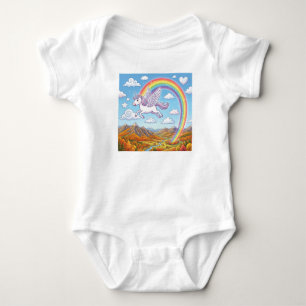 Cartoon Flying Unicorn with Rainbow Baby Bodysuit