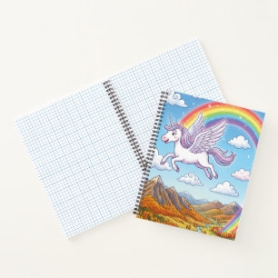 Cartoon Flying Unicorn with Rainbow Notebook