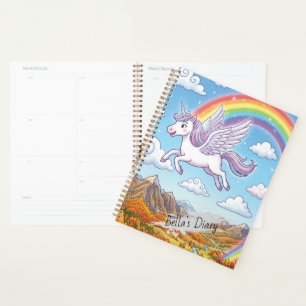 Cartoon Flying Unicorn with Rainbow Personalise Planner