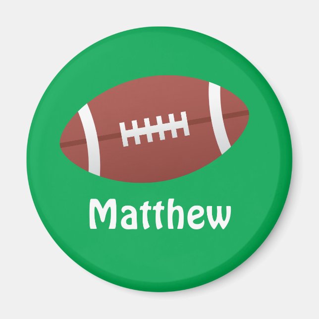 Cartoon football green personalised name magnet (Front)