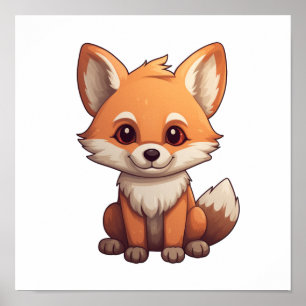 Cartoon fox illustration poster