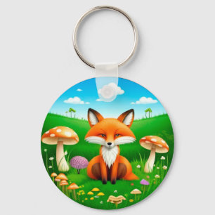 Cartoon Fox in a Forest Key Ring
