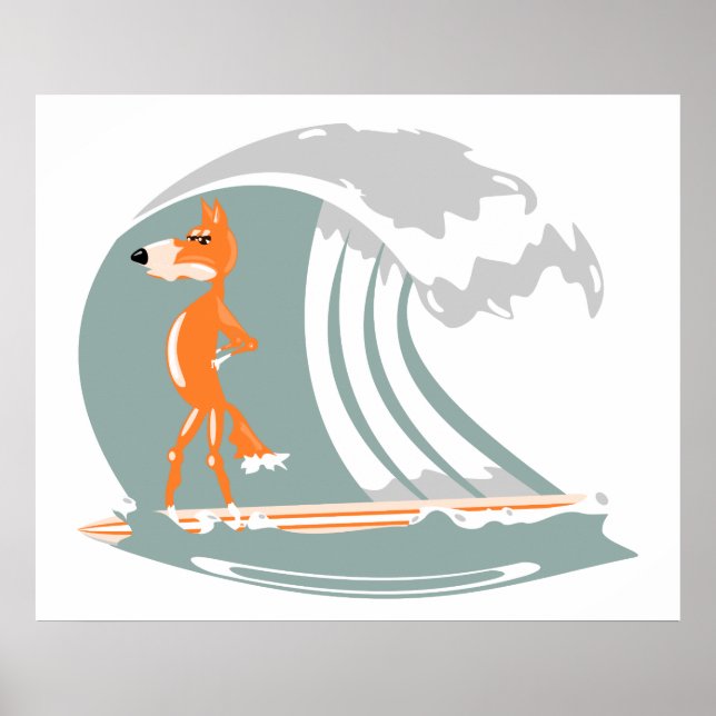 Cartoon Fox on a Surfboard Poster (Front)