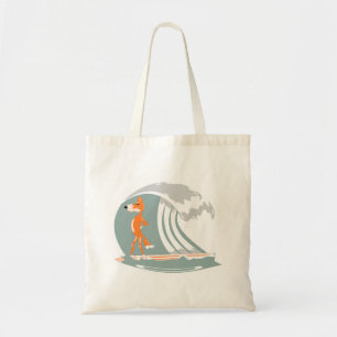 Cartoon Fox on a Surfboard Tote Bag