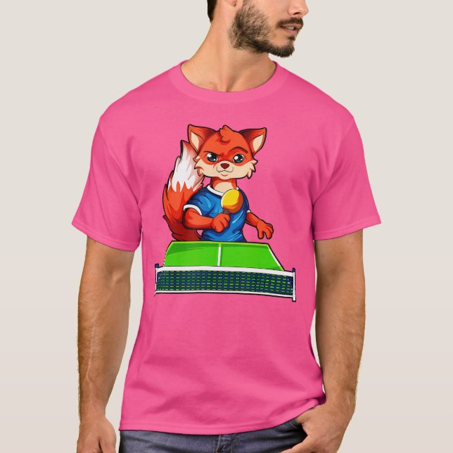 Cartoon Fox Playing Table Tennis T-Shirt (Front)