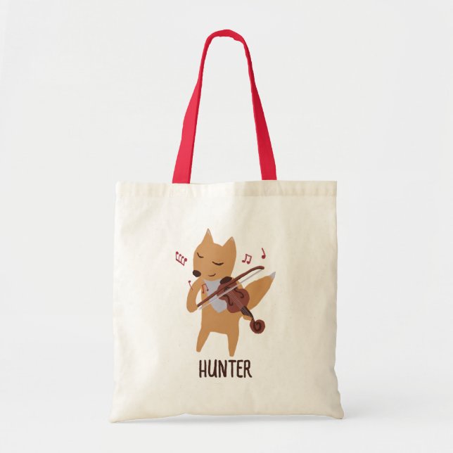 Cartoon Fox Playing Violin Music Woodland Tote Bag (Front)