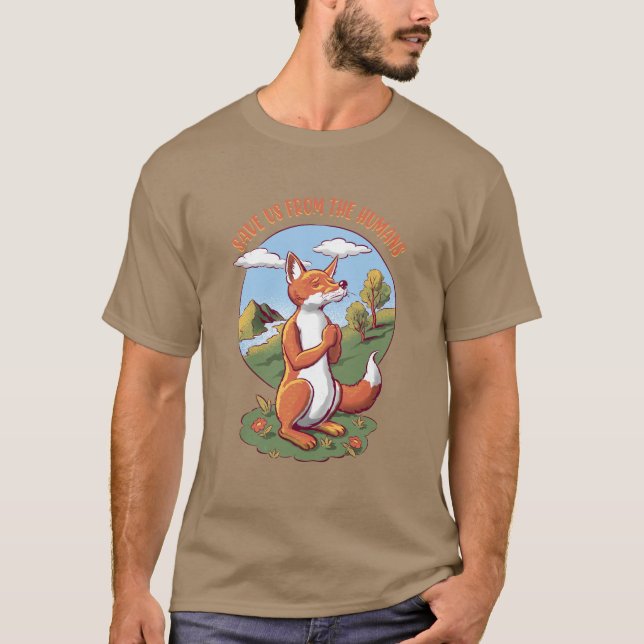 Cartoon Fox Prayer – Save Nature Message T-Shirt (Front)