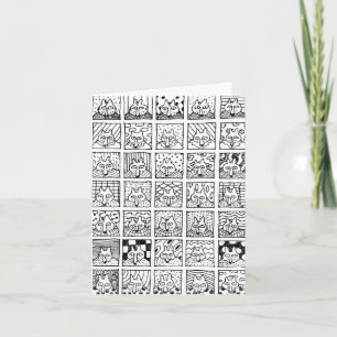 Cartoon Foxes Faces Squares Drawing Folded Note Card
