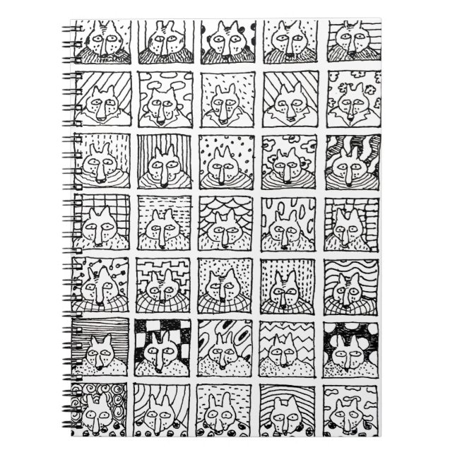 Cartoon Foxes Faces Squares Drawing Notebook (Front)