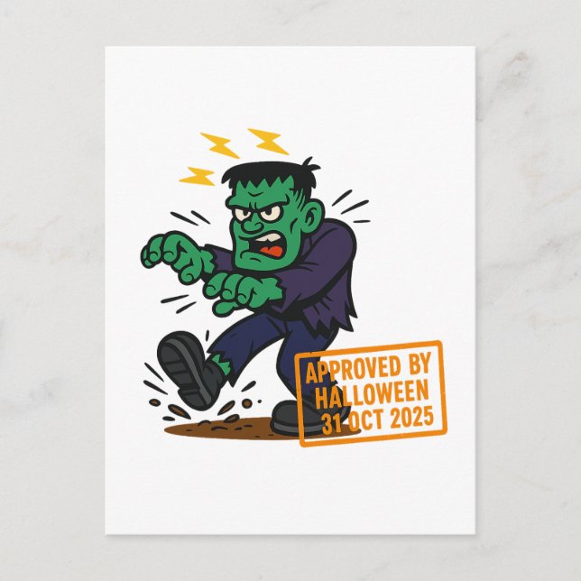  Cartoon Frankenstein – Approved by Halloween Postcard (Front)