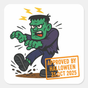  Cartoon Frankenstein – Approved by Halloween Square Sticker