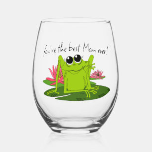 Cartoon Frog Best Mum Ever Stemless Wine Glass