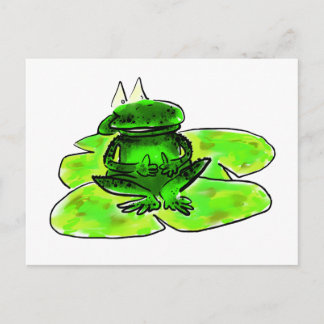 Cartoon frog on a lily pad postcard