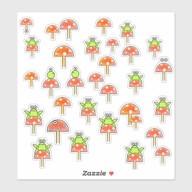 Cartoon Frogs on Toadstools & Fairy Mushrooms (Sheet)