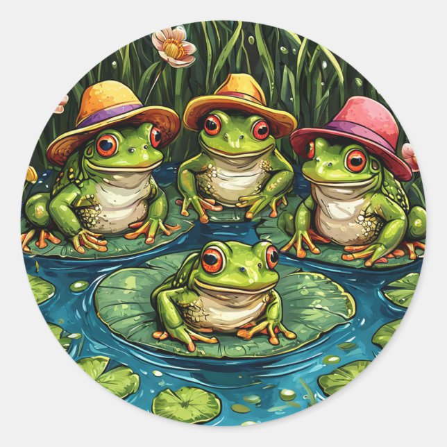 Cartoon frogs Whimsical Wildlife Decor Classic Round Sticker (Front)