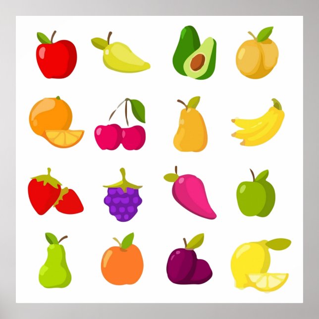 Cartoon fruits vector clipart collection poster (Front)