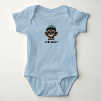 Cartoon Fun Baby with Hat Says Little Monkey Baby Bodysuit
