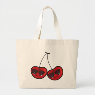 Cartoon Fun Comic Funny Cheeky Red Cherries Cherry Large Tote Bag