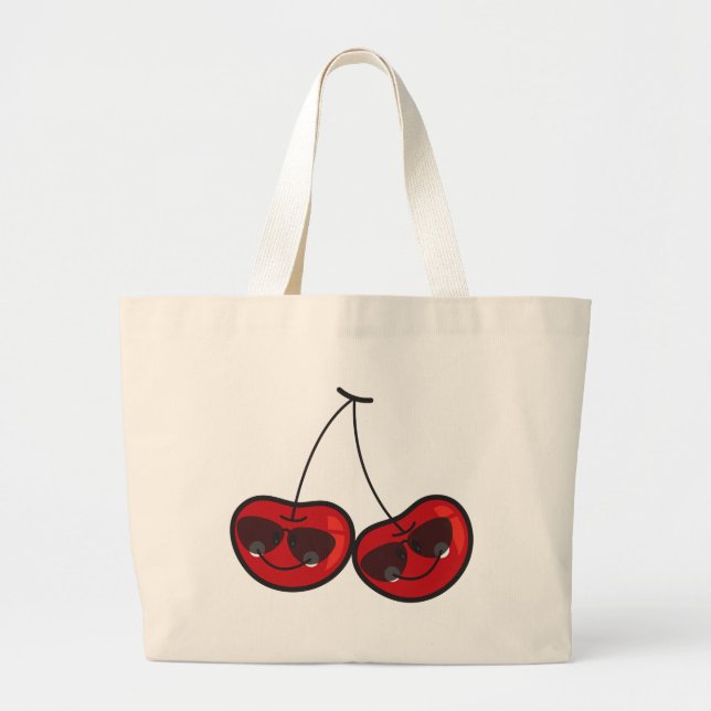 Cartoon Fun Comic Funny Cheeky Red Cherries Cherry Large Tote Bag (Front)