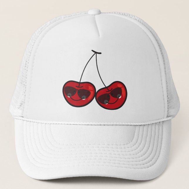 Cartoon Fun Comic Funny Cheeky Red Cherries Cherry Trucker Hat (Front)