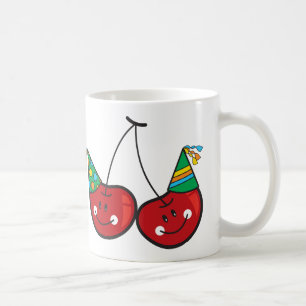 Cartoon Fun & Red Cheeky Cherries With Party Hats Coffee Mug
