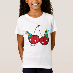 Cartoon Fun & Red Cheeky Cherries With Party Hats T-Shirt