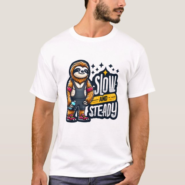Cartoon Fun Sloth Workout - Slow and Steady T-Shirt (Front)