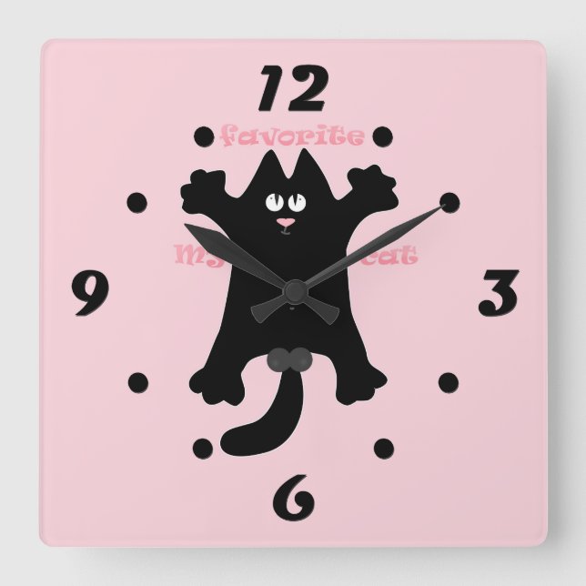 #cartoon #funny # cat throw pillow square wall clock (Front)