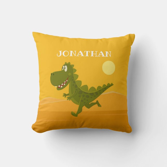 Cartoon Funny Cute Dinosaur Jurassic Throw Pillow (Front)