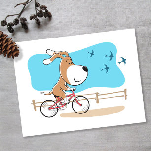 Cartoon Funny Cute Dog Puppy Bike Bicycle Postcard