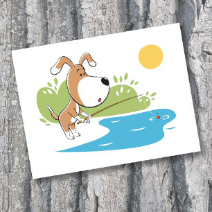 Cartoon Funny Cute Dog Puppy Fishing Postcard