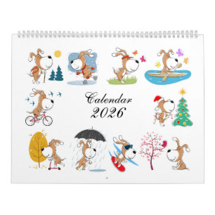 Cartoon Funny Cute Puppy Dog Lover 2026 Calendar
