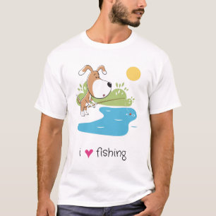 Cartoon Funny Dog Angler Fishing Lake Sun Men T-Shirt