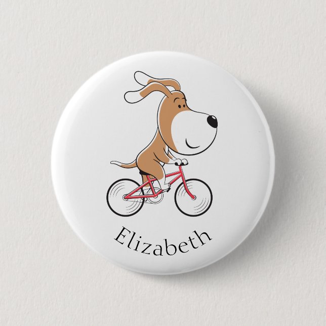 Cartoon Funny Dog Puppy Biking Bicycle 6 Cm Round Badge (Front)