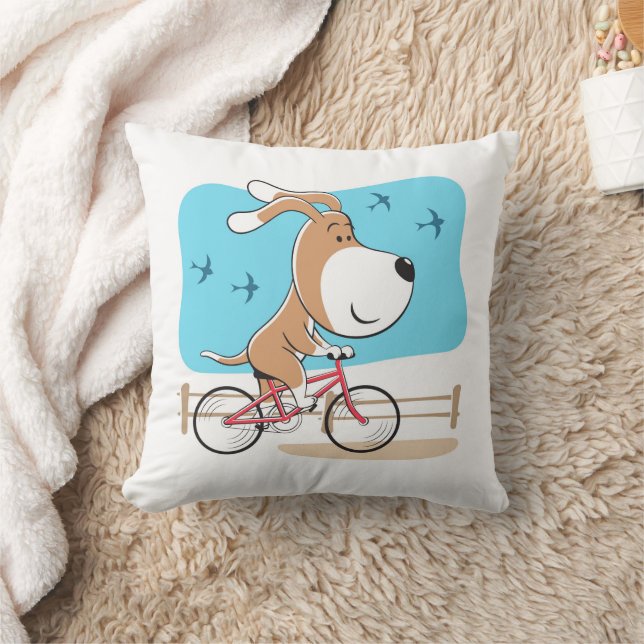 Cartoon Funny Dog Puppy Biking Bicycle Sport Cushion (Blanket)