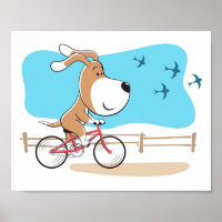 Cartoon Funny Dog Puppy Biking Bicycle Sport