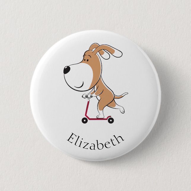 Cartoon Funny Dog Puppy Kick Scooter 6 Cm Round Badge (Front)