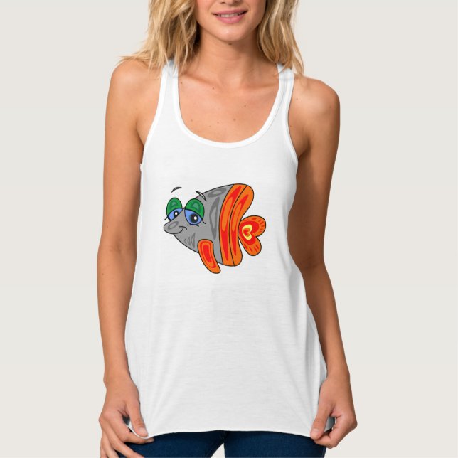 cartoon funny fish orange grey singlet (Front)